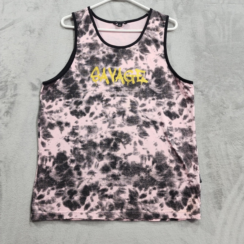 Distortion Shirt Mens L Pink Black Savage Graphic Tie Dye Tank Top Streetwear